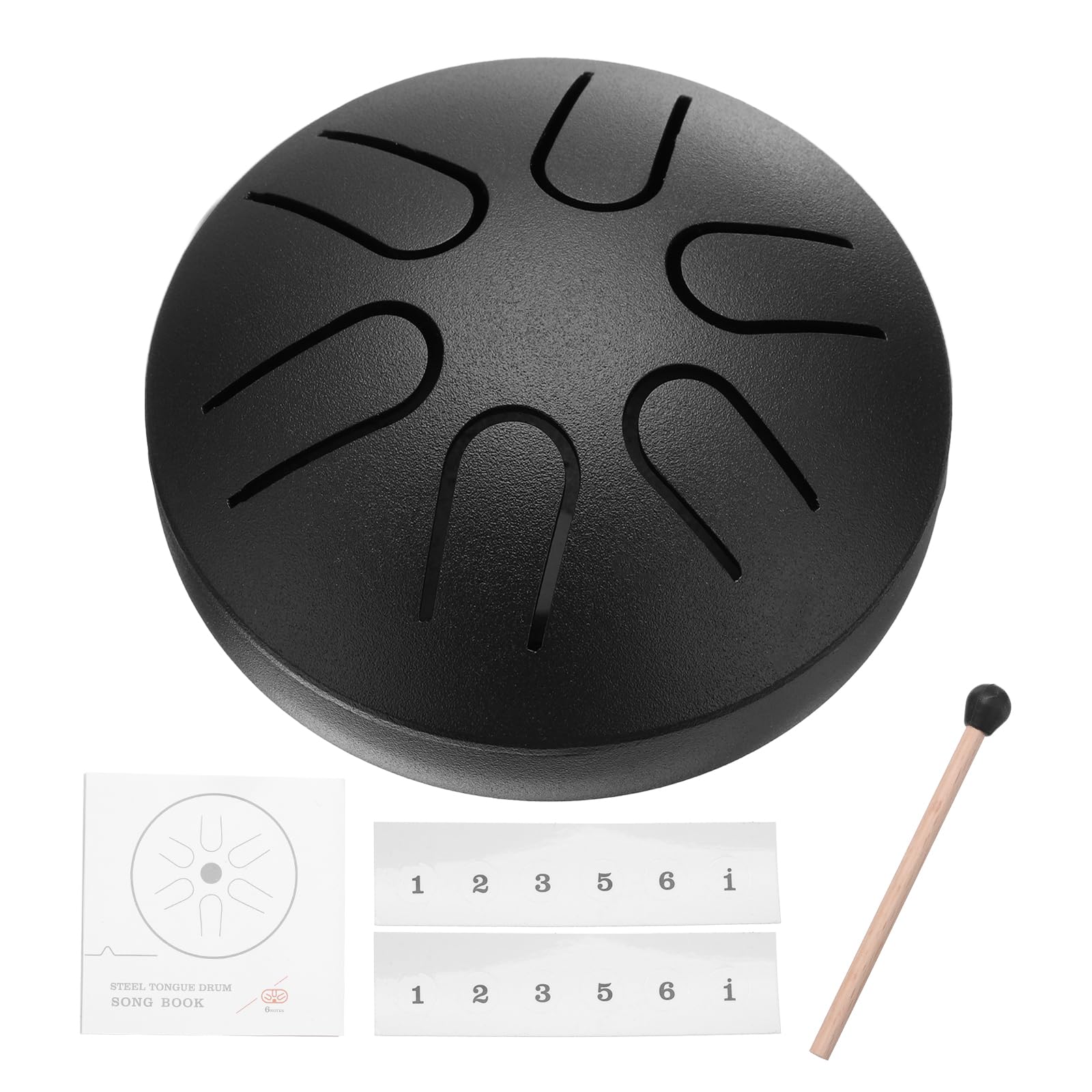

uxcell Стальной язычковый барабан, 3-дюймовый 6-нотный мини стальной ручной барабан с палочками и нотами, беззаботный для йоги, медитации и кемпинга (черный)