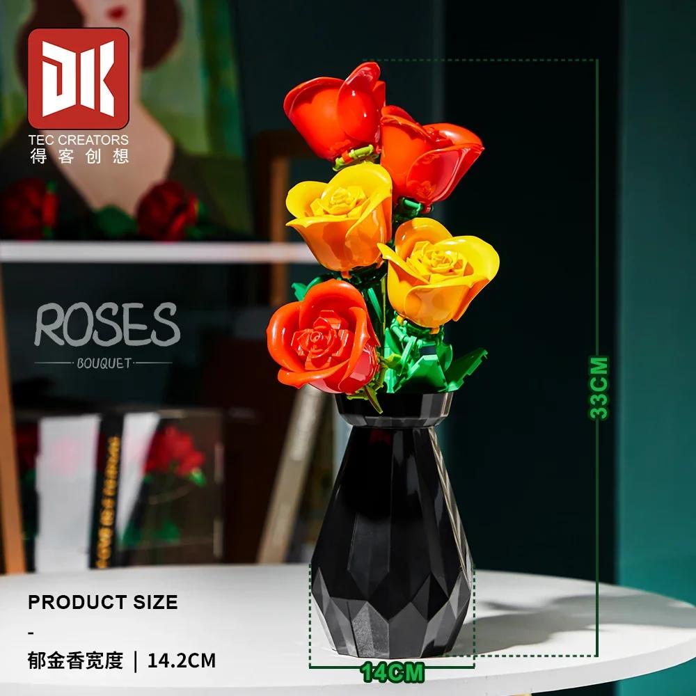249PCS Charming Rose Bouquet Building Blocks Creative Flower in Vase Model Bricks Desktop Decoration Toys Children Holiday Gifts