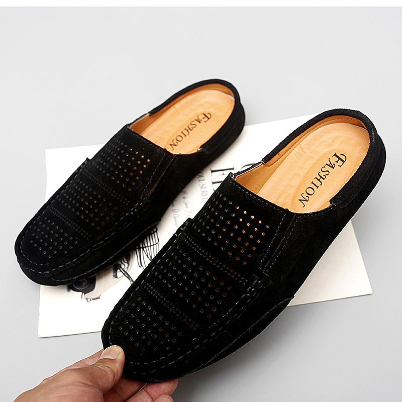 Luxus Casual Designer Hausschuhe Männer Halbschuhe Marke Wildleder Leder Herren Casual Schuhe Halbschuhe Atmungsaktive Sommer Maultiere Mann Rutschen