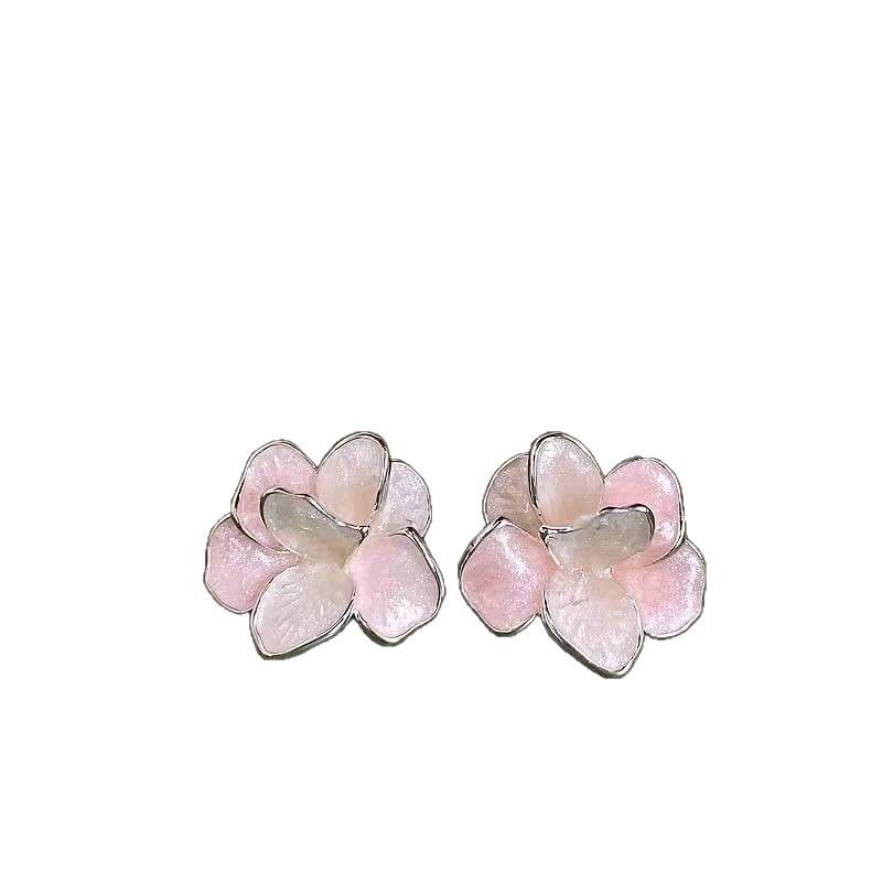 French Metal Geimetric Flower Earrings for Women Fashion Oil Dripping Colorful Flower Stud Earrings Party Wedding Jewelry Gifts