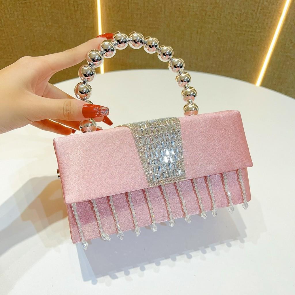 Silk Clutch Bag With Glittering Rhinestones For Evening Party And Wedding Use