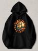 Black Pullover Hoodie with Autumn Tree And Pumpkin Graphic Fall Leaves Circle Print Sweatshirt for Men Women Cozy Casual Streetwea