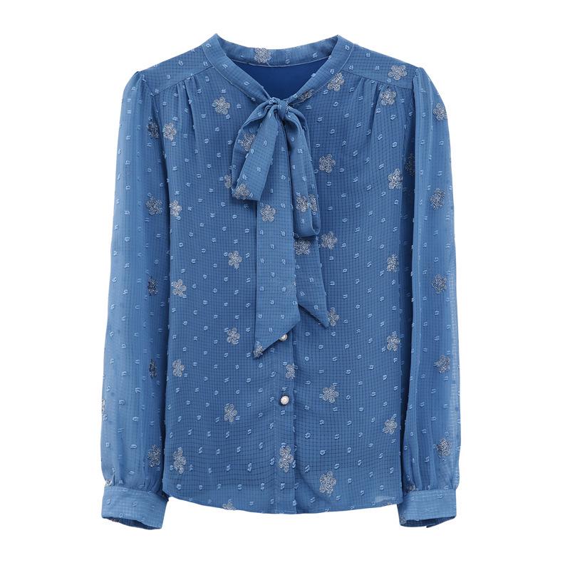 Dámská High-End Módní Hedvábná Košile s Dlouhým Rukávem a Mašlí - Kolekce Zmenšující Věk Jaro 2025