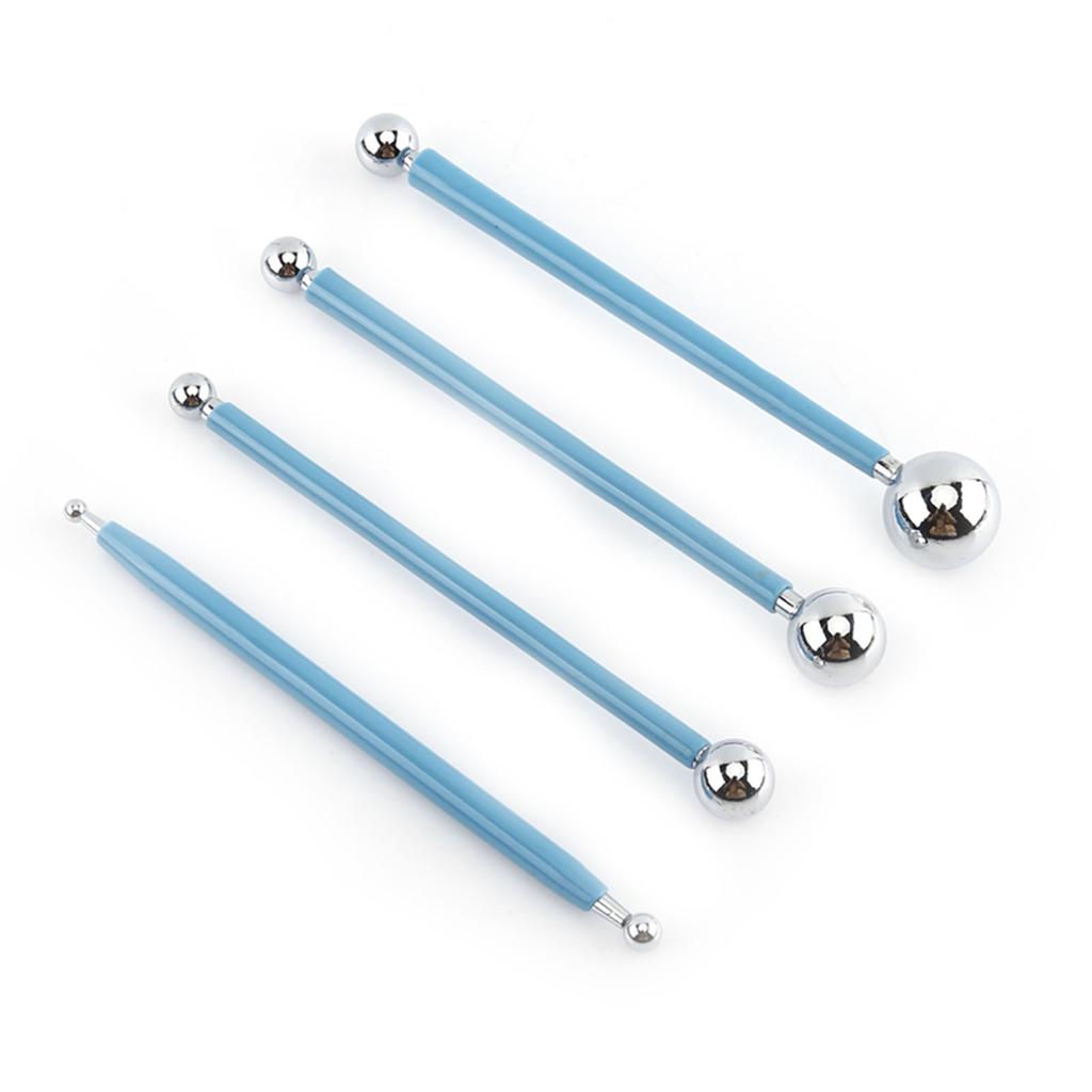 4 Piece Modeling Tool Set, Double Ended Stainless Steel Tools, Cake Fondant Dot Decorating Tools for Carving