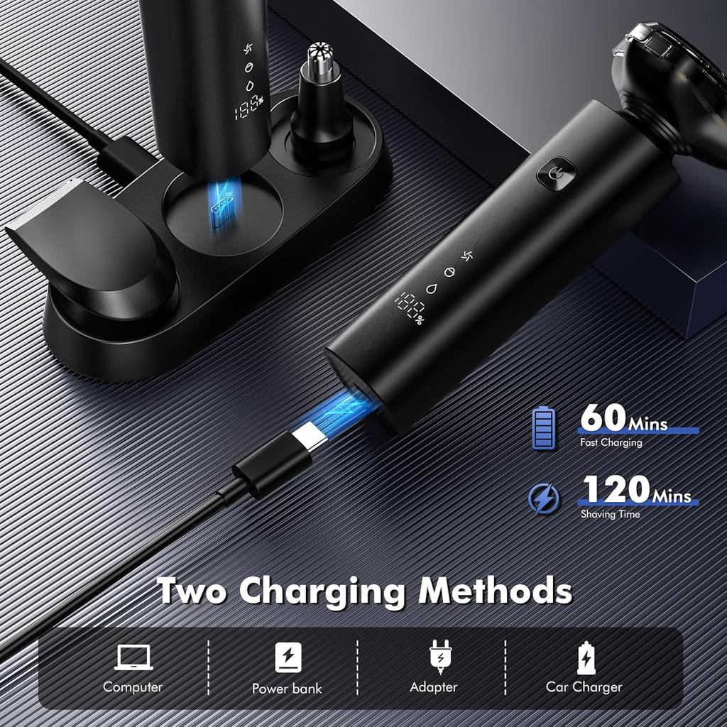 Electric Shavers,  Waterproof Wet/Dry  Shaver, Smart LED Display & All-in-One Char