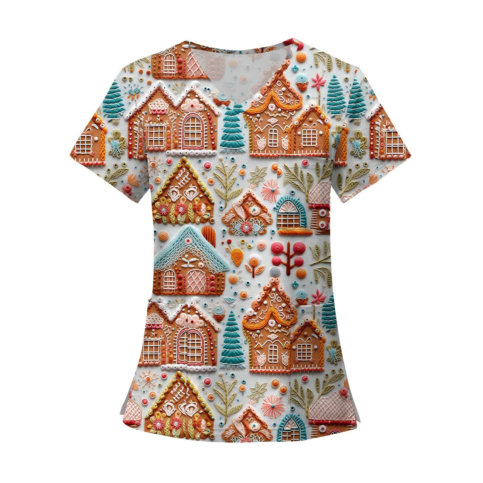 

Женские модные топы с короткими рукавами и V-образным вырезом с принтом, рабочие футболки с карманами XXXXXL