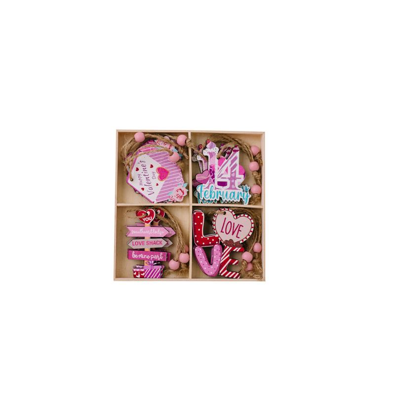 12Pc Valentine Hangings Wood Holiday Decoration Love Flower Valentine Ornaments Valentine'S Day Decorative Love Envelope Pendant
