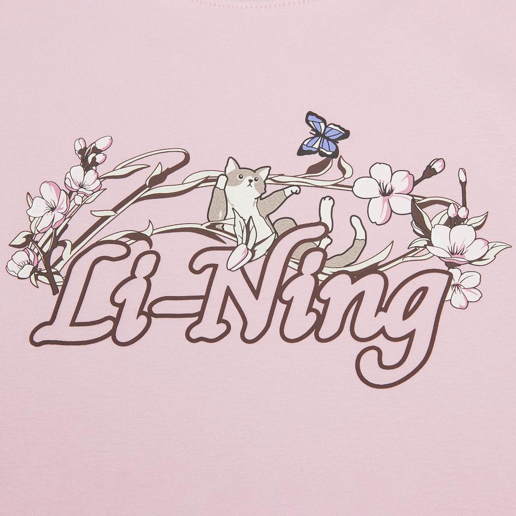 Li-Ning Sport Lifestyle Series Round Neck Pattern Printed Letter T-Shirt Women tops ATSW312-2