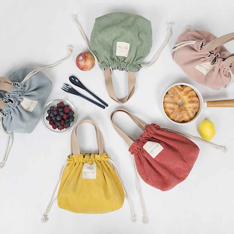 Torba płócienna, torba na lunch, ekologiczna tkanina, sztruks, pojemnik na obiad, ściągacz, torby do przechowywania żywności