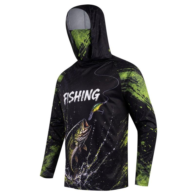 Mens Long Sleeve Hooded UV Protection Fishing Shirt Breathable Quick-Dry Outdoor Sports Apparel Kayak Surfcasting Fly