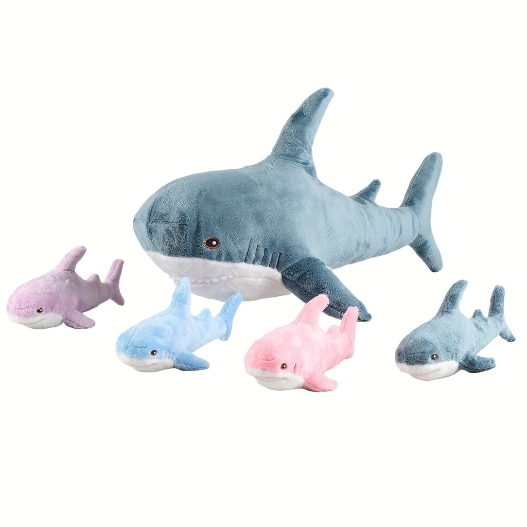 Giant Shark Plush Toy 21.65 Inch Mommy Shark with 4 Baby Sharks Inside Zipper Tummy Perfect Gift for Kids
