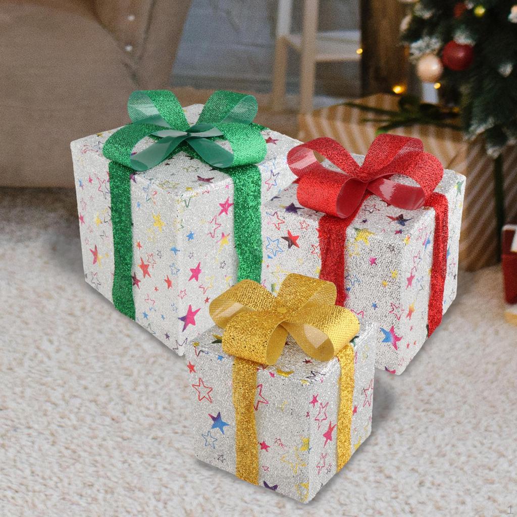 3 Christmas Decorations with Illuminated Gift Boxes, for Outdoors,