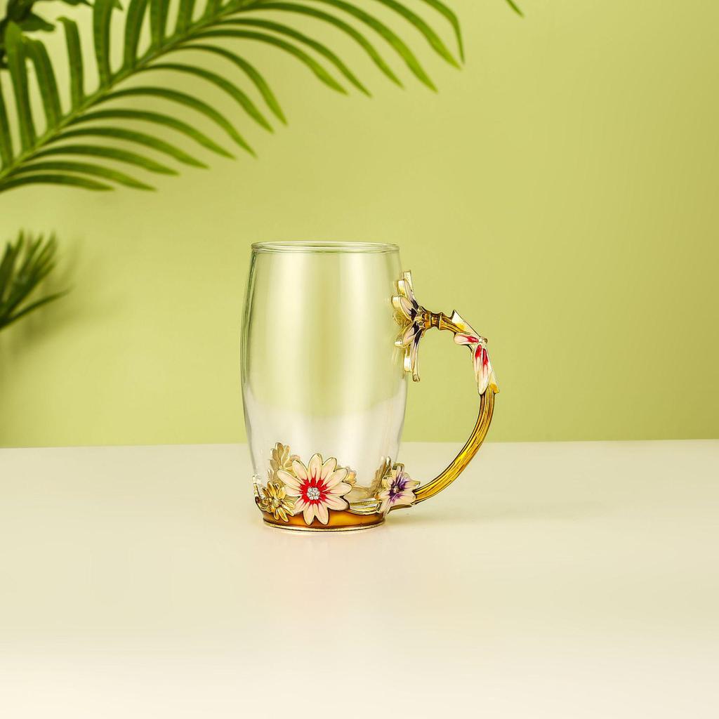 Daisy Enamel Flower Tea Cup - Heat-Resistant Crystal Glass for Home, Office, or Festival Gift