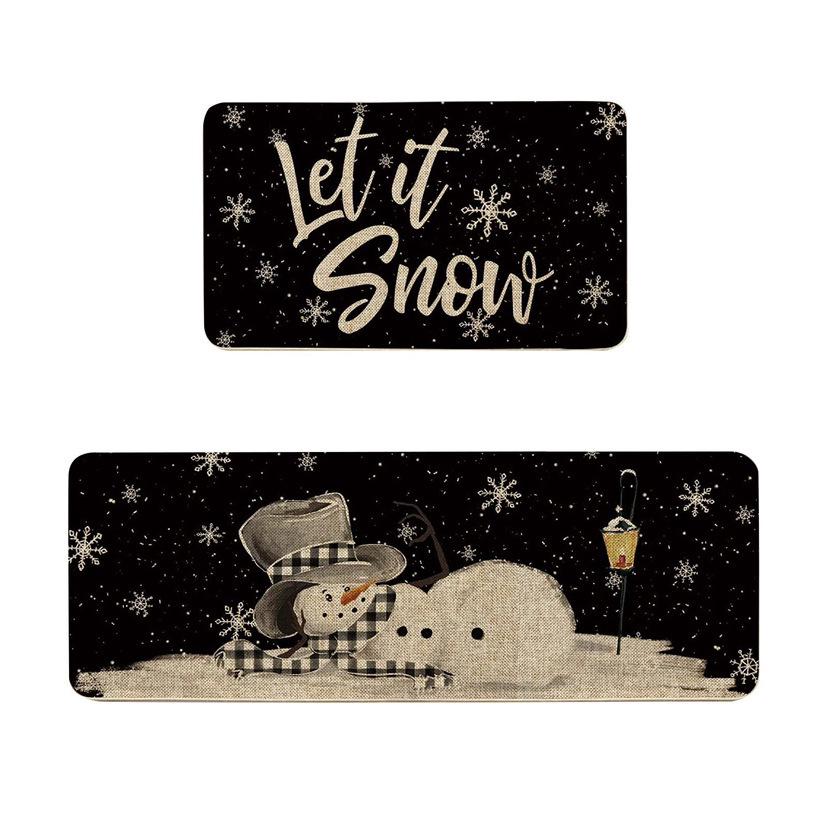 Cross-Border Christmas Holiday Two-Piece Kitchen Mat Set - Oil-Absorbing, Dirt-Resistant