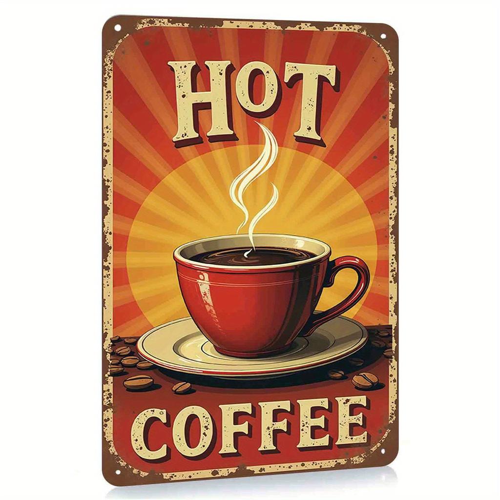 2D Flach, 2D, 1 Stück "Dampfendes Kaffeehaus" Blechgemälde, Rostfrei und Wasserdicht, Kein Stanzen, Geeignet für Türen, Wände, Geschäfte und C