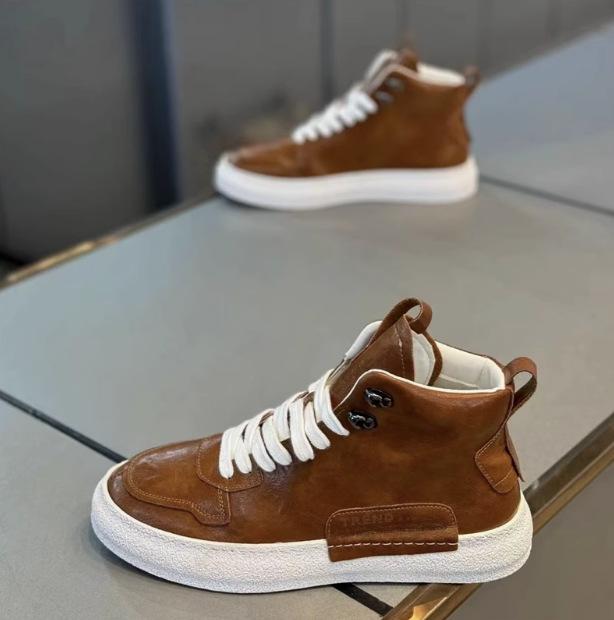 Comfortable and Simple To Create Fashionable Spring and Autumn Thick-bottomed Casual High-top Leather Panels XS