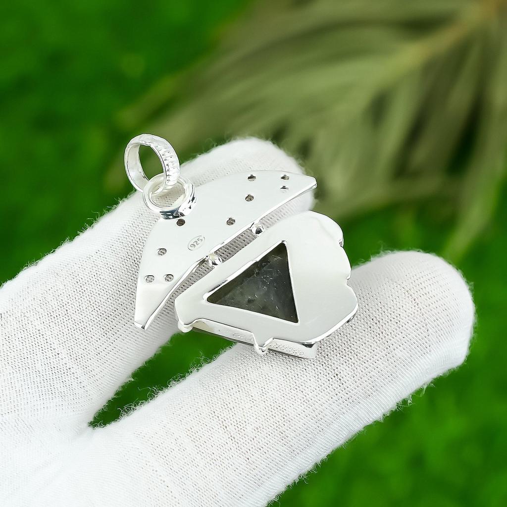 Trillion Natural Labradorite Bezel Daughter Wedding Pendant Jewelry 925 Silver