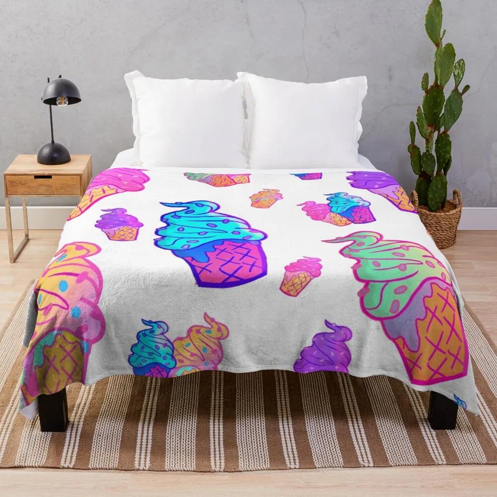 Ice Cream Flannel Throw Blanket King Queen Full Size Colourful Ice Cream For Bed Sofa Couch Blanket Warm Lightweight Super Soft
