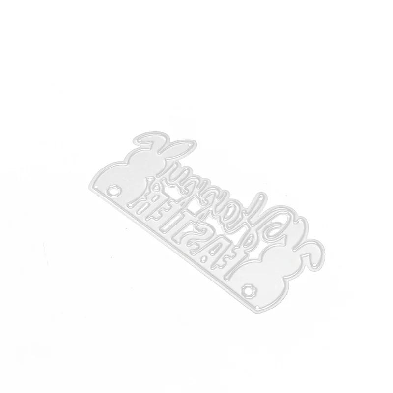 Glad Påsk Ram Metallskärningsformar Silverfärgade Schabloner Kanin Dekoration Scrapbooking Prägling Kortpapper Hantverk Mall