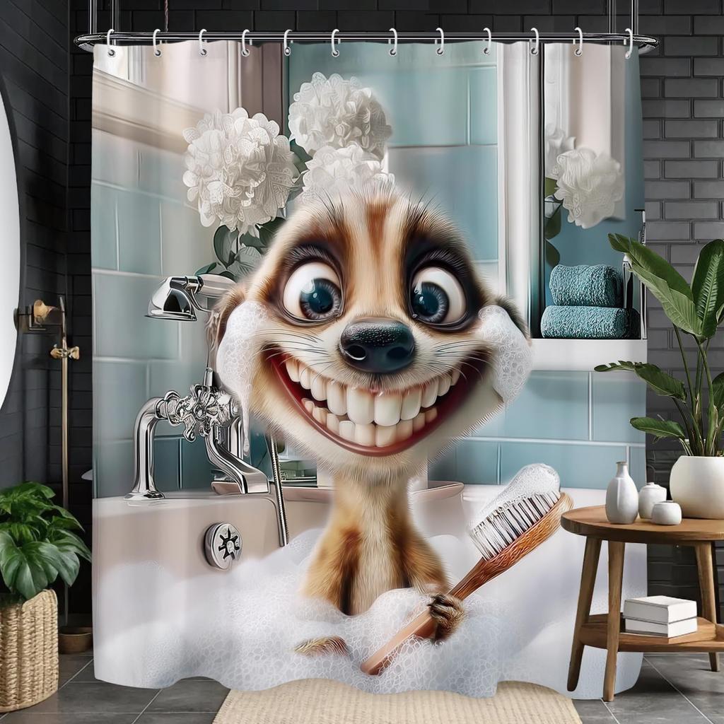 Lustiger Erdmännchen-Duschvorhang Niedliches Tier Lustig Interessant Tierwelt Haus Badezimmer Dekor Haken