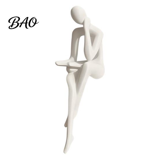 Contemporary Art Statue Abstract Thinker Statue, 3D Printed Reading Figurine, Modern Bookshelf Artistic Home Accessory Sculpture for Living