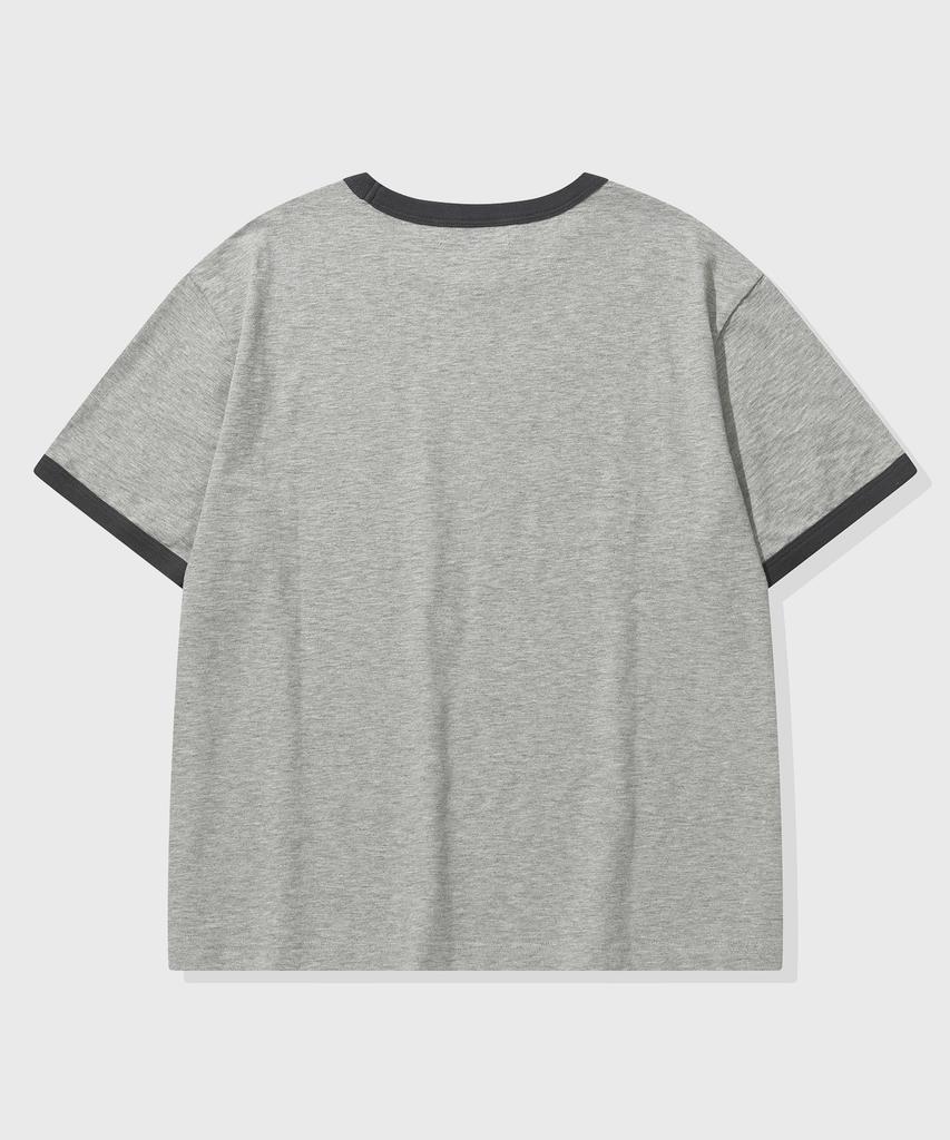 KIIMUIR [Crop] Flashmove Ringer Crop Short Sleeve T-Shirt_Melange Gray