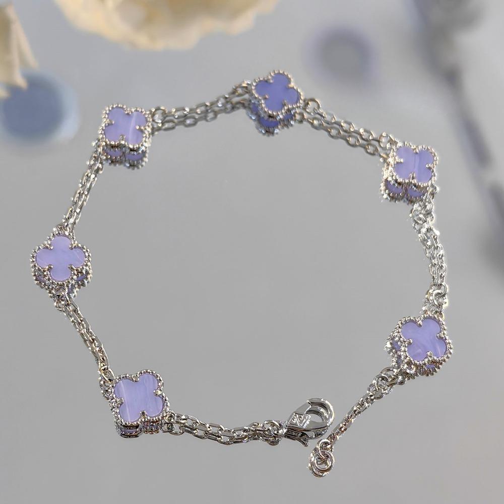 

Exquisite Mini Clover Bracelet - Light Luxury High-end Purple Chalcedony Flower Bracelet for Women