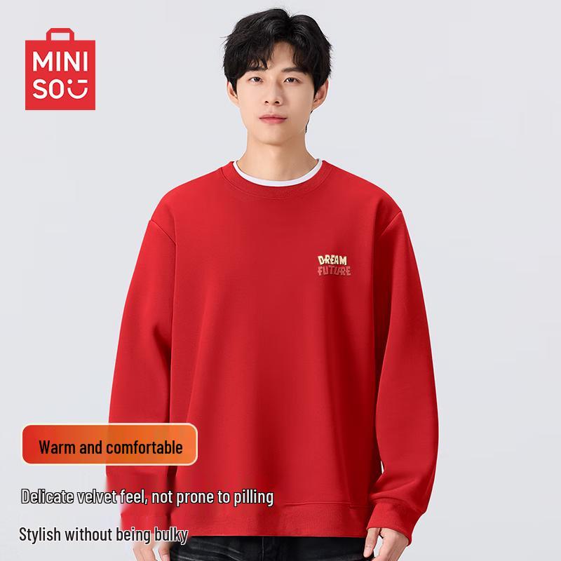 

MINISO Men s Warm Round Neck Fleece Sweatshirt 4XL