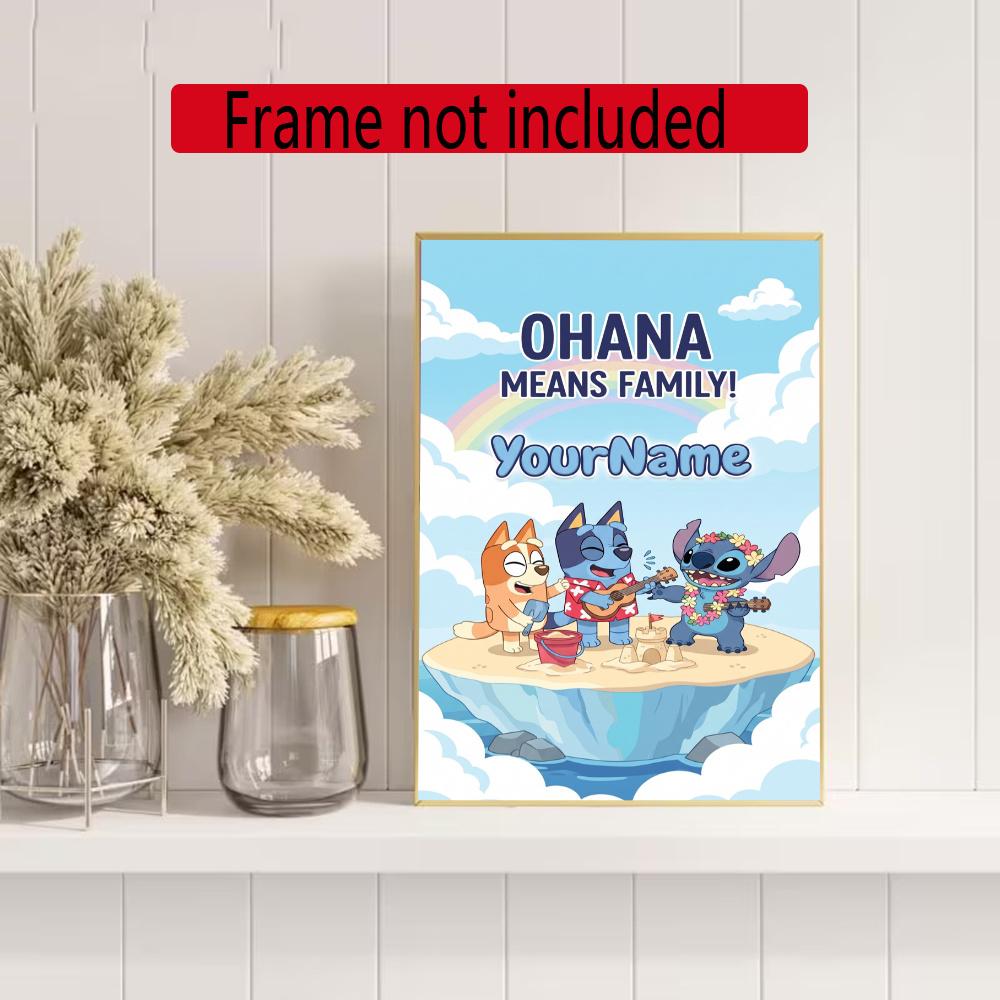 Bluey Customize Your Name Diamond Painting Round Diamond Diy Frameless Holiday Artwork Suitable For Home Office Wall Decoration