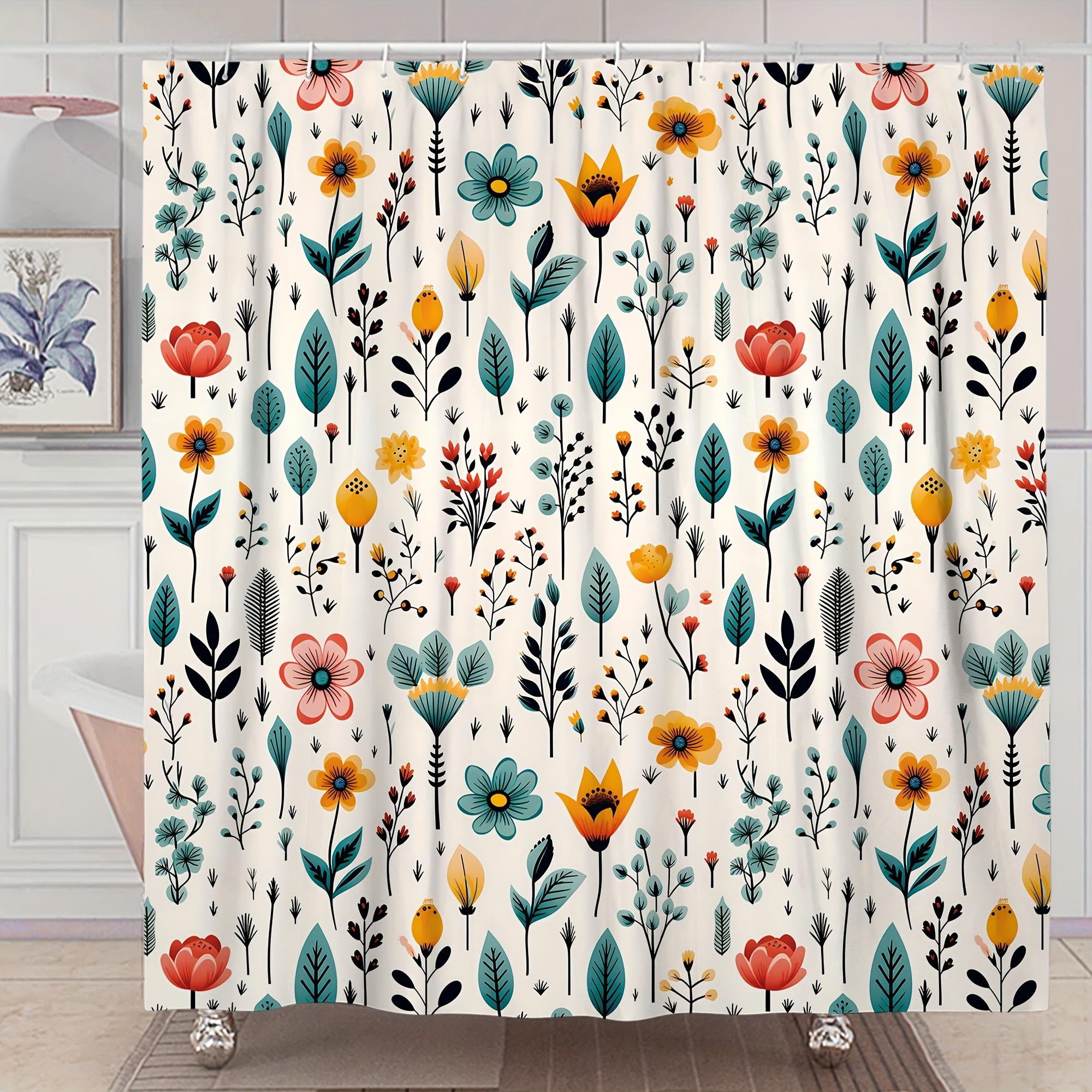 

1Pc Wildflower Botanical Beige Green Orange Shower Curtain Farmhouse Rustic Bathroom Decor Polyester W60H190(CM)-1 Pcs