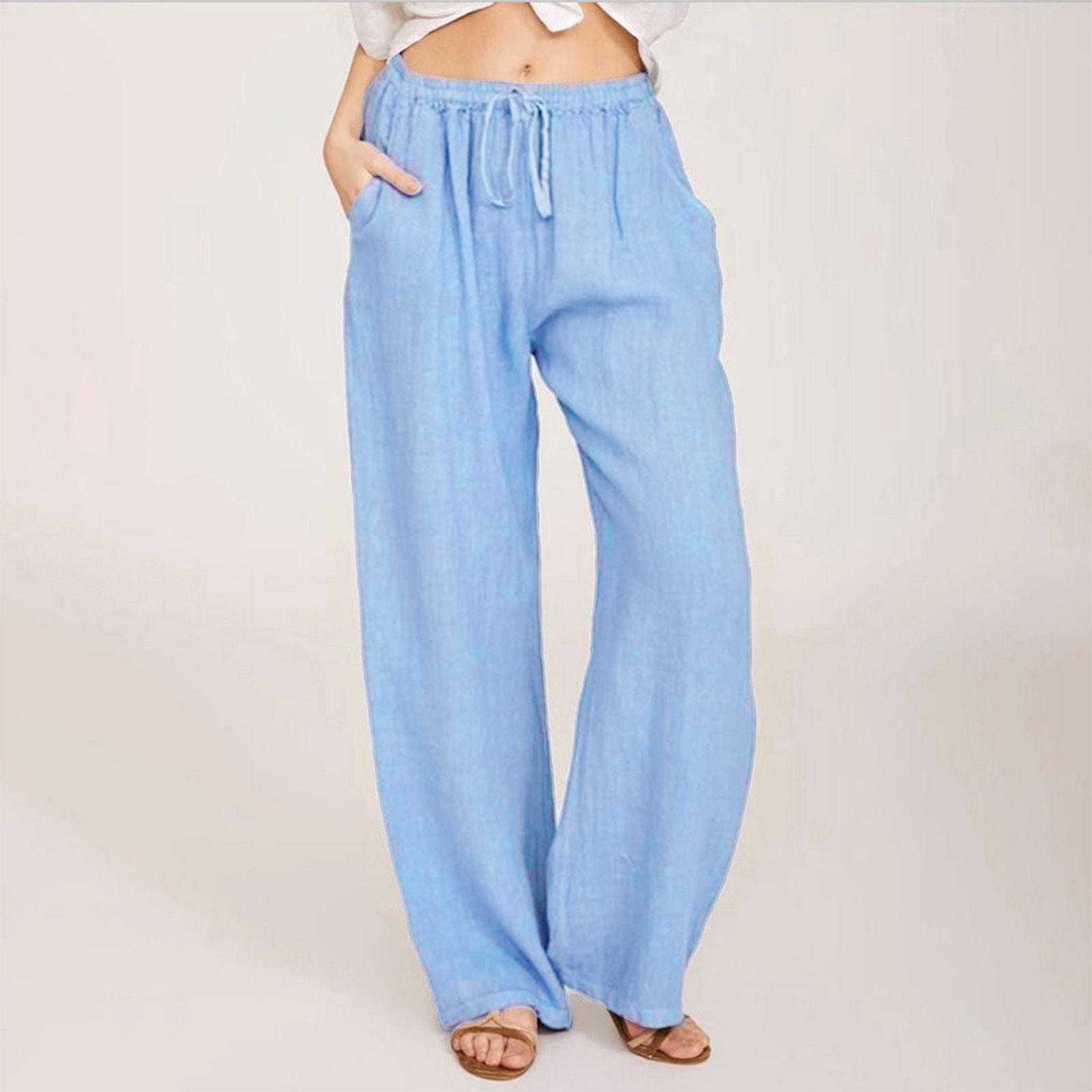 

Женские повседневные однотонные хлопковые и льняные широкие длинные брюки с эластичной резинкой на талии XL
