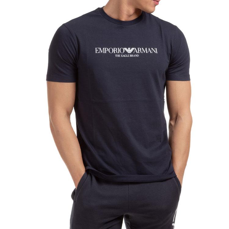 Emporio Armani Logo Letter Print Round Neck Short Sleeve T-Shirt Men Tops Navy-Blue 8N1T61-1J00Z-0922