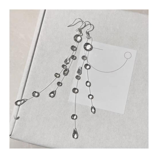 Clear Waterdrop Jewelry Artificial Crystal Glass Round Bead Necklace Tassel Earring Teardrop Beaded Bracelet for Wedding Party