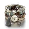 4PCS Bohemian Multi-Strand Beaded Bracelet Set with Fringe Tassel & Wing "I Love You" Charm - Women's Layered Jewelry Gift for Summer Fashion