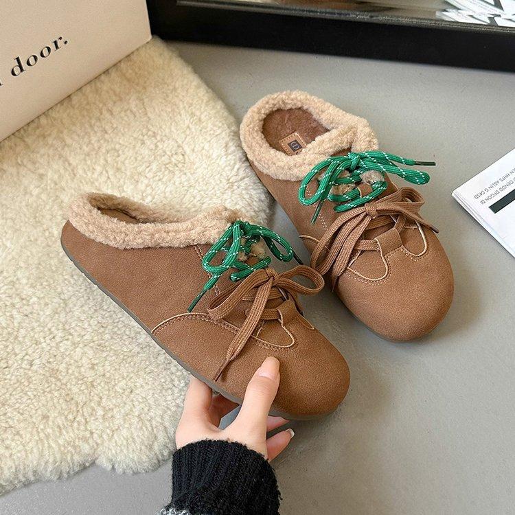 Fashion Women's Casual Fur Slippers Suede Mule Loafers Plus Size Low Top Plush Luxurious Soft Flat Round Toe Parker Hoof Heel Rome 2025