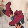 Women's Casual Block Heel Ankle Boots Lace Up Side Zipper Platform Short Boots Woman 2025 Autumn Comfort Chunky Heel Botas Mujer