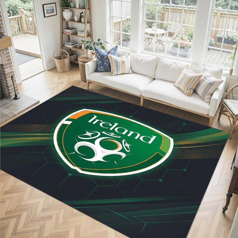 Ireland Rugby Design Crystal Velvet Carpet Cozy Non?Slip Printed Rug For Bedroom Living Room Entrance