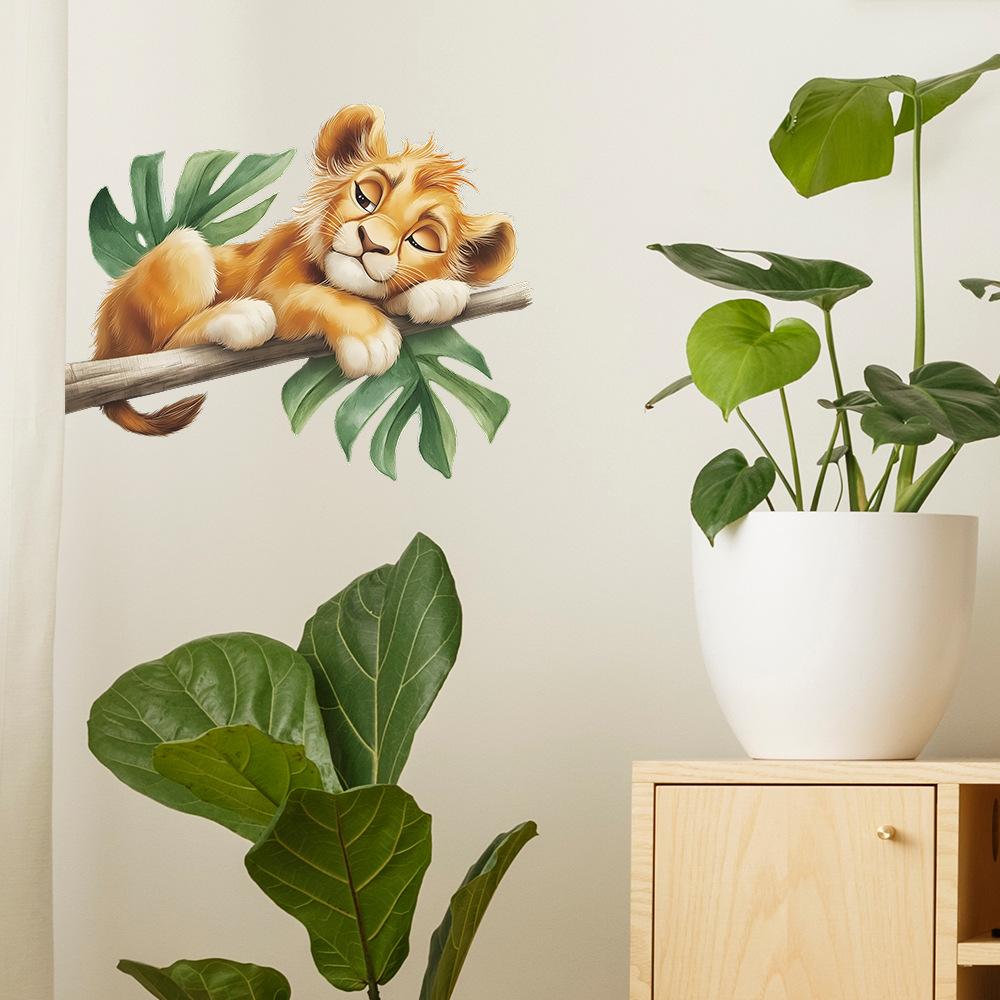 Wall Decoration Stickers for A Children's Bedroom Featuring A Sleeping Little Lion on A Cartoon Tree Branch