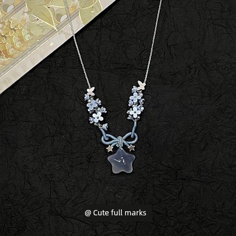 

Цветок Синяя Звезда Серебро 925 пробы Бабочка Халцедон Агат XINGX Ремешок Синий Цветок Плетеный Чокер Blue Star Flower Necklace