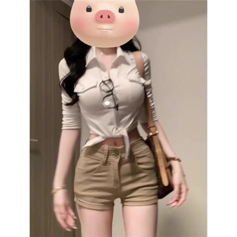 

Ношение джинсовых шорт цвета хаки для женщин летом. Новые обтягивающие и универсальные ягодицы L