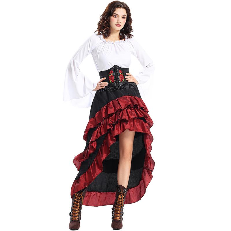 

Adult Women Ocean Maritime Explorers Somali Pirate Captain Top Skirt Belt Set Halloween Cosplay Costumes Role Play Outfit L белый