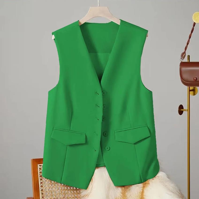 Gilet da Donna Elegante con Scollo a V Senza Maniche per Ufficio Stile Pendolare Monocolore Monopetto