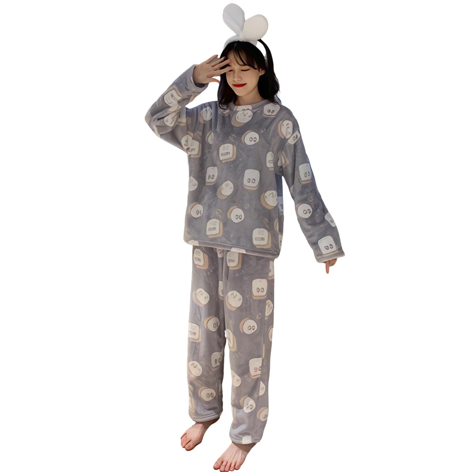 

Пушистый флисовый длинный мультяшный зауженный удобный теплый милый и симпатичный домашний комплект для осени и зимы [Narebualo Cietupoop] Женский комплект,