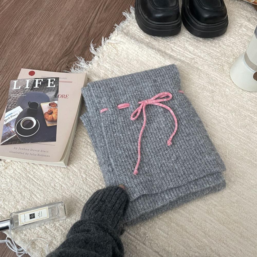 Warm Bow Drawstring Hat Korean Style Winter Gloves Cartoon Wool Bowknot Scarf  Ski