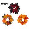 Realistic Festival Ornament Halloween Floral Candle Ring, Artificial Maple Rose Wreath for Scary Theme Party Decor Holder, Spooky Table Centerpiece