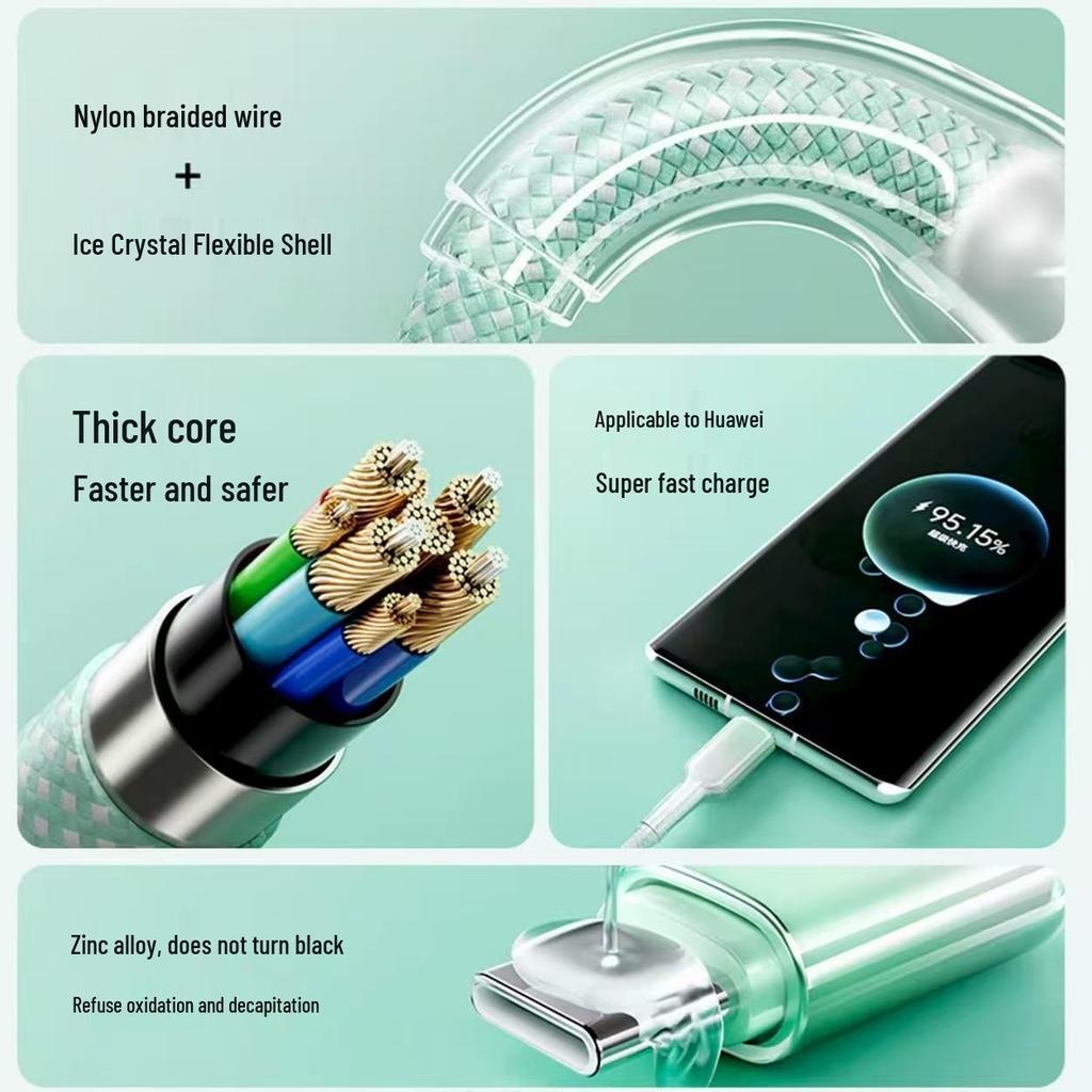 66W Ice Crystal Gradient Three-in-One Fast Charging Cable for Apple 16 & Huawei Type-C Phones