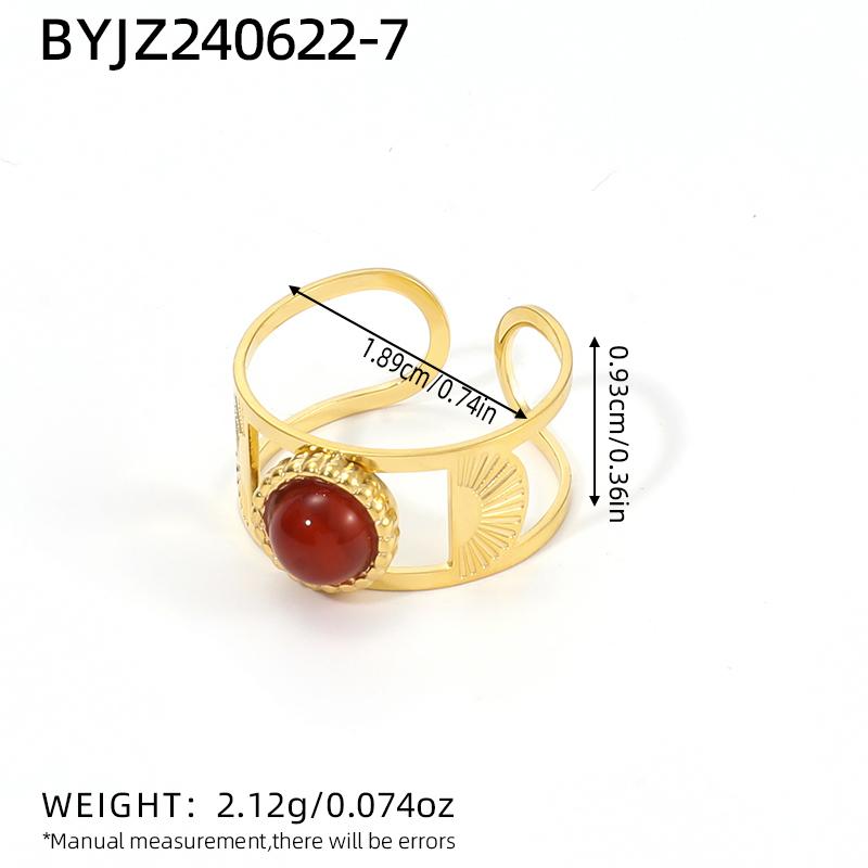 

Stainless Steel Green Natural Stone Rings For Women Vintage Trend Punk Zircon 18K Gold Color Opening Ring Christmas Gift New