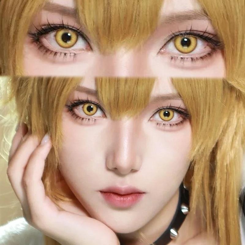 2 Stück Cosplay Kontaktlinsen 14,0 MM braun gold Kontaktlinsen Halloween Makeup Jahreslinsen