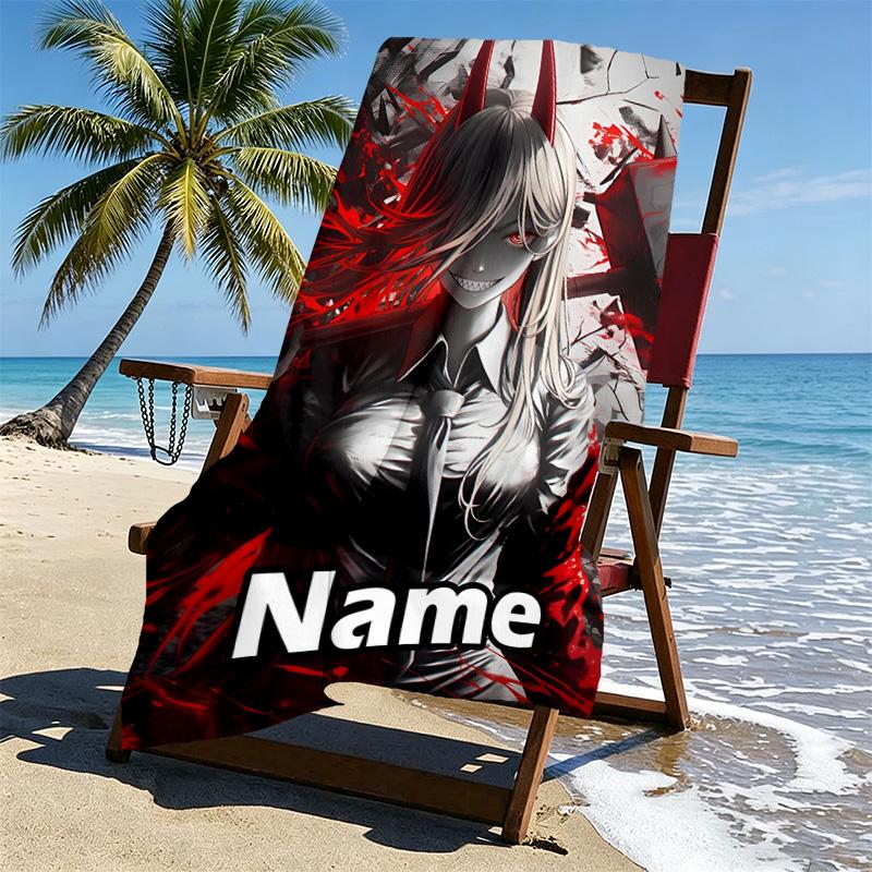 Custom Name Personalized Makima Chainsaw Man Print Beach Towel, for Trip Camping Beach Party Home Decor, Birthday Gift for Family & Friends