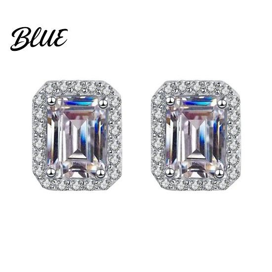 Clear Stone Earrings 1 Pair Stud Square Geometric White Cubic 1